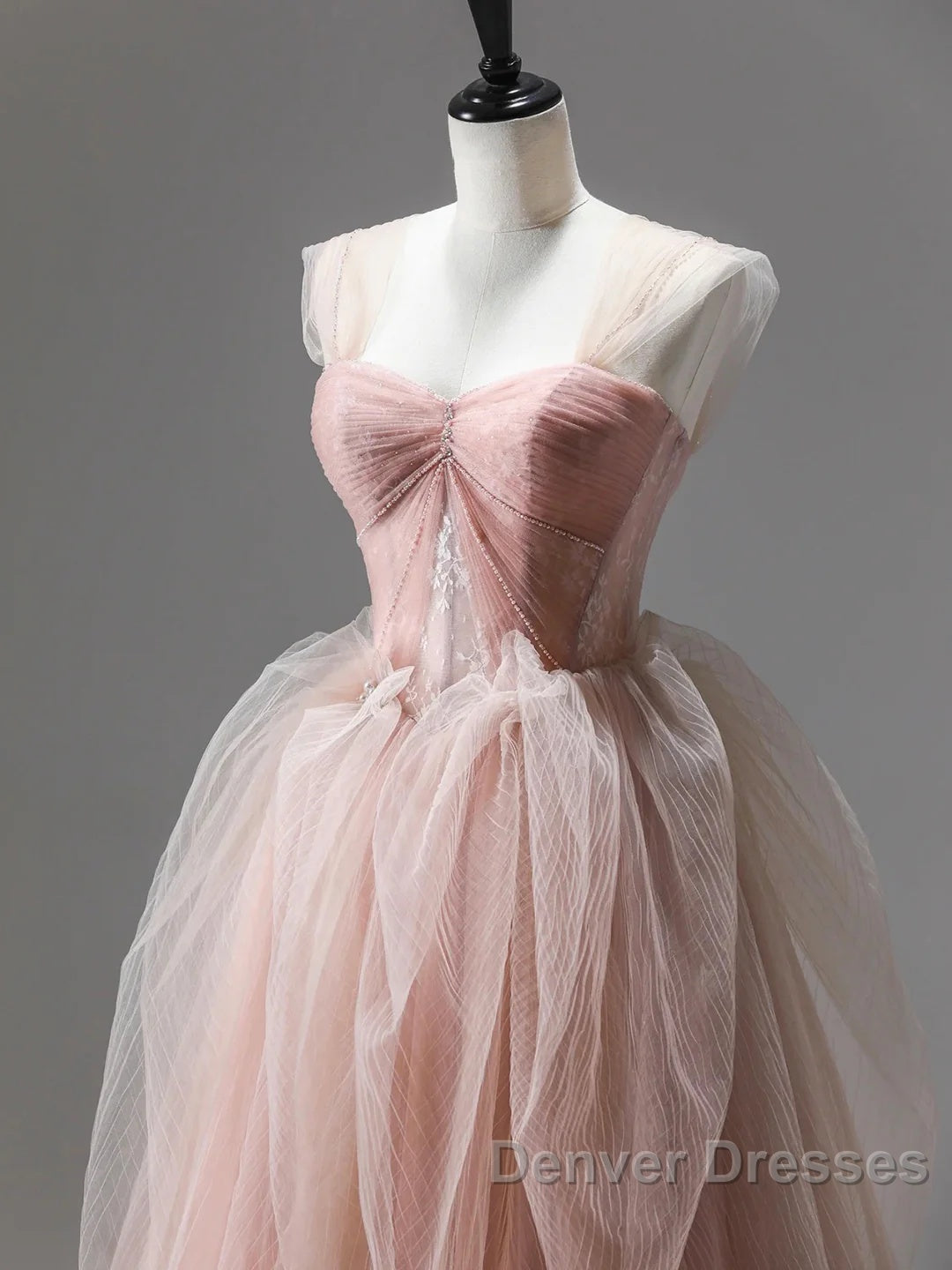 A Line Pink Corset Long Tulle Prom Dress With Ruffles Secondary image