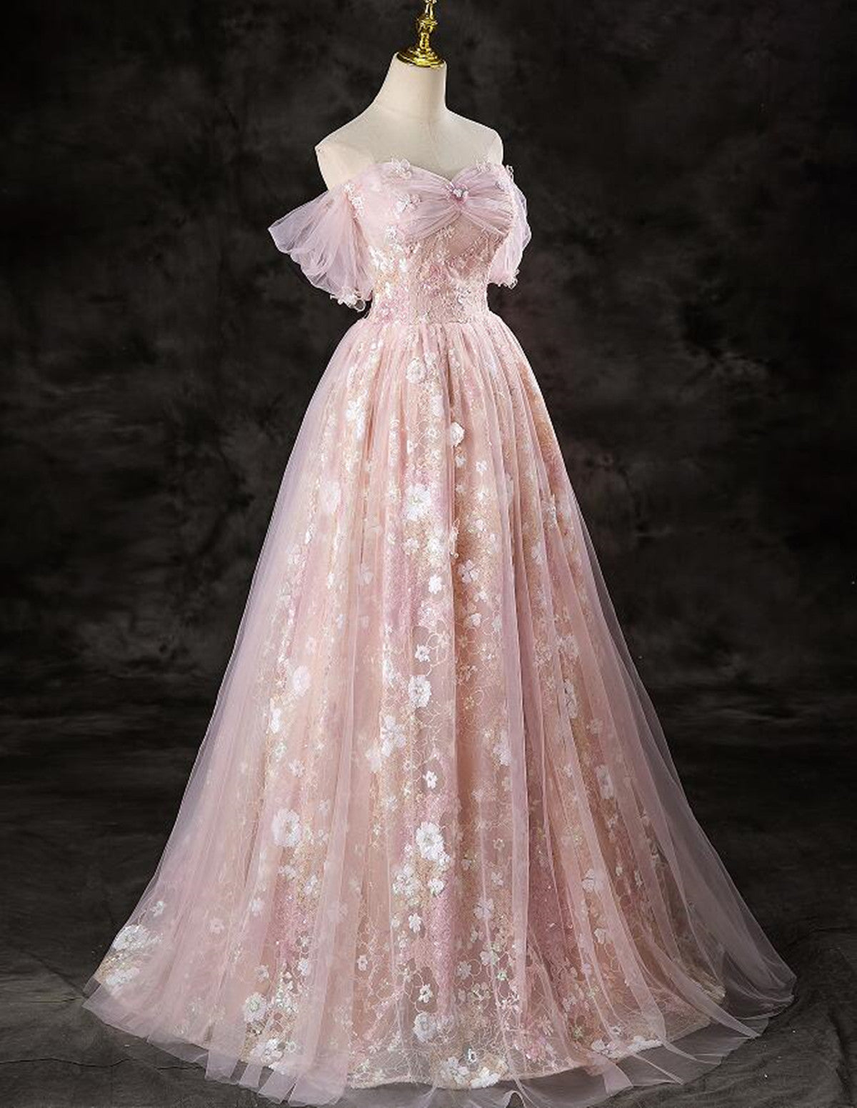 A-Line Pink Lace And Tulle Sweetheart Party Dress, Pink Tulle Prom Dress Secondary image