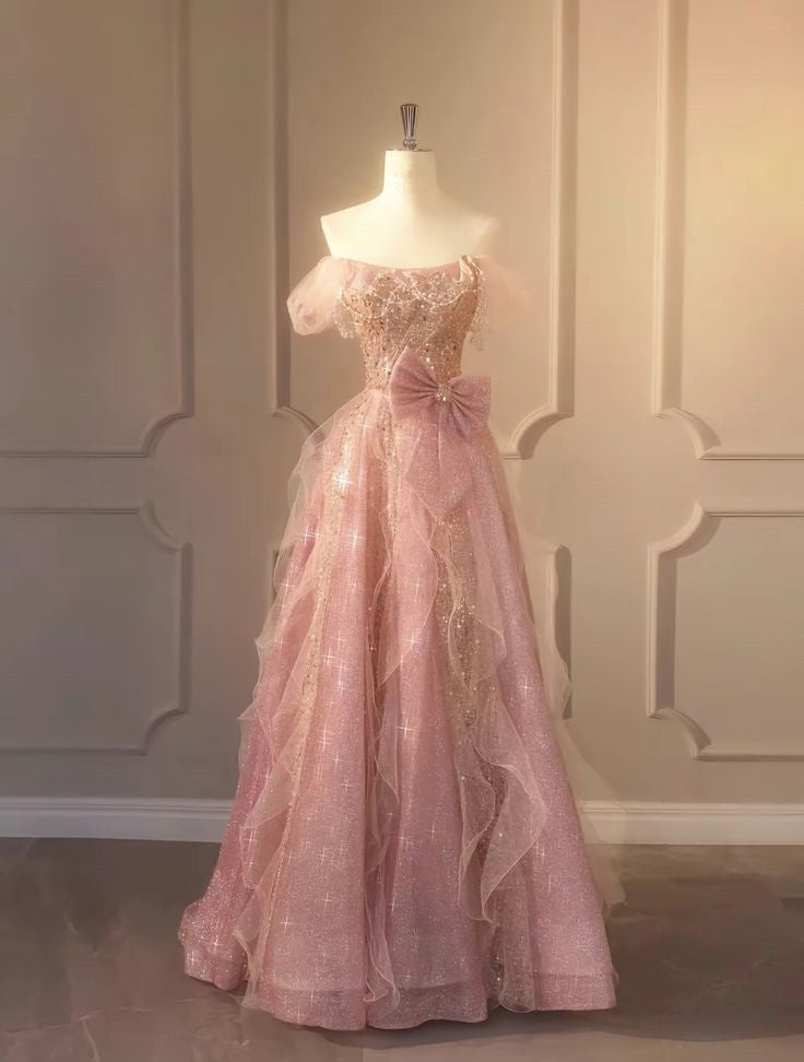 A Line Pink Long Party Dress Glam Prom Dress Formal Gown Main image