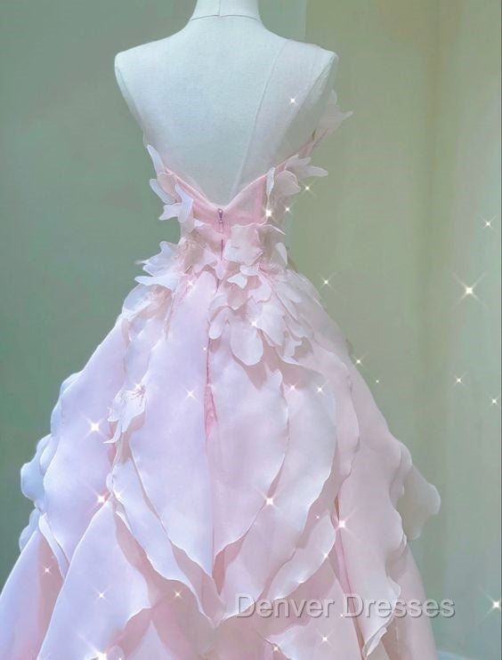 A Line Pink Long Prom Dress,Strapless Evening Gown