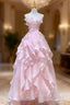 A Line Pink Long Prom Dress,Strapless Evening Gown