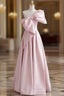 A-Line Pink One Shoulder Bow Prom Dress