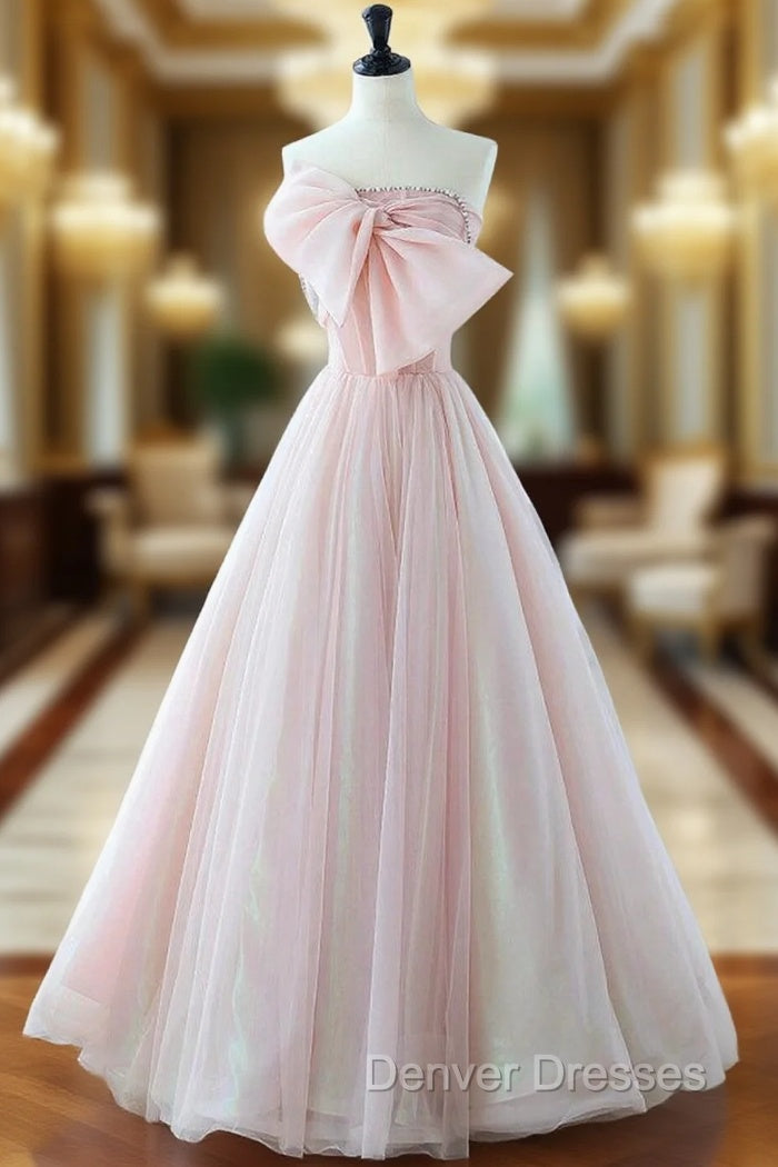 A-Line Pink Organza Long Prom Dress, Pink Long Formal Dress Main image