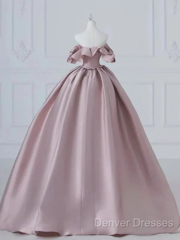 A-Line Pink Satin Long Off Shoulder Prom Dress Quinceanera Dress Evening Dress Secondary image