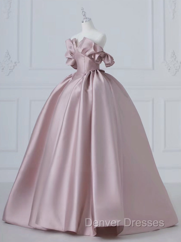 A-Line Pink Satin Long Prom Dress, Pink Long Evening Dress Secondary image