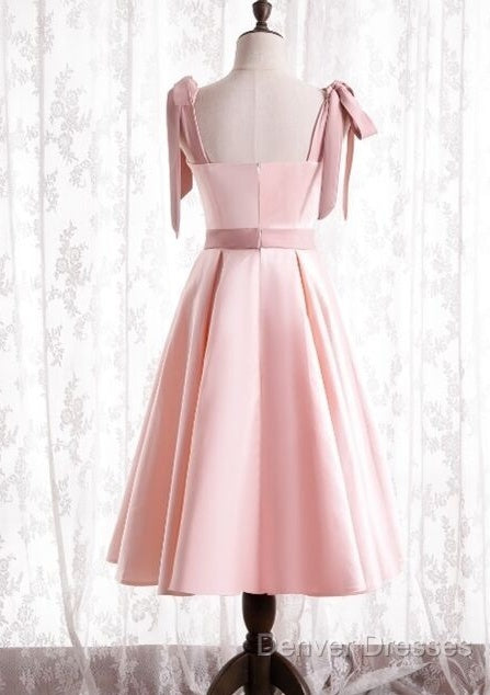 A-Line Pink Satin Short Party Dress Homecoming Dress With Tie Shoulders Secondary image
