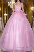 A-Line Pink Tulle Lace Long Prom Dress, Pink Formal Dress