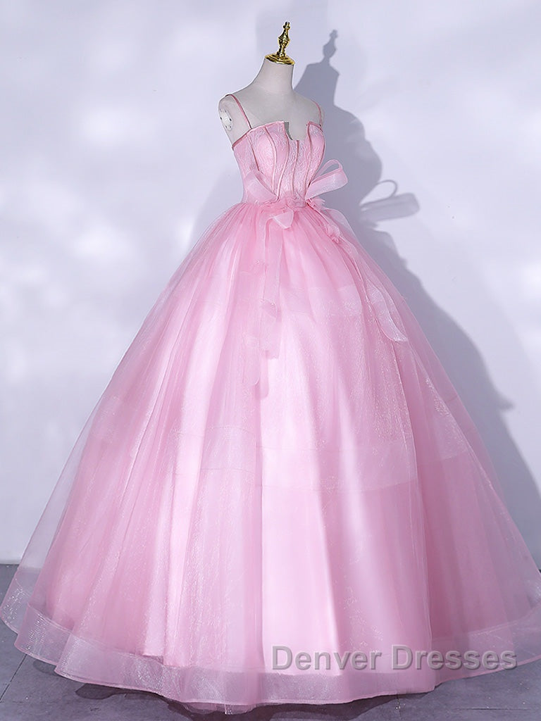 A-Line Pink Tulle Lace Long Prom Dress, Pink Formal Dress