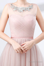 A-Line Pink Tulle Lace Pleats Knee Length Homecoming Dresses