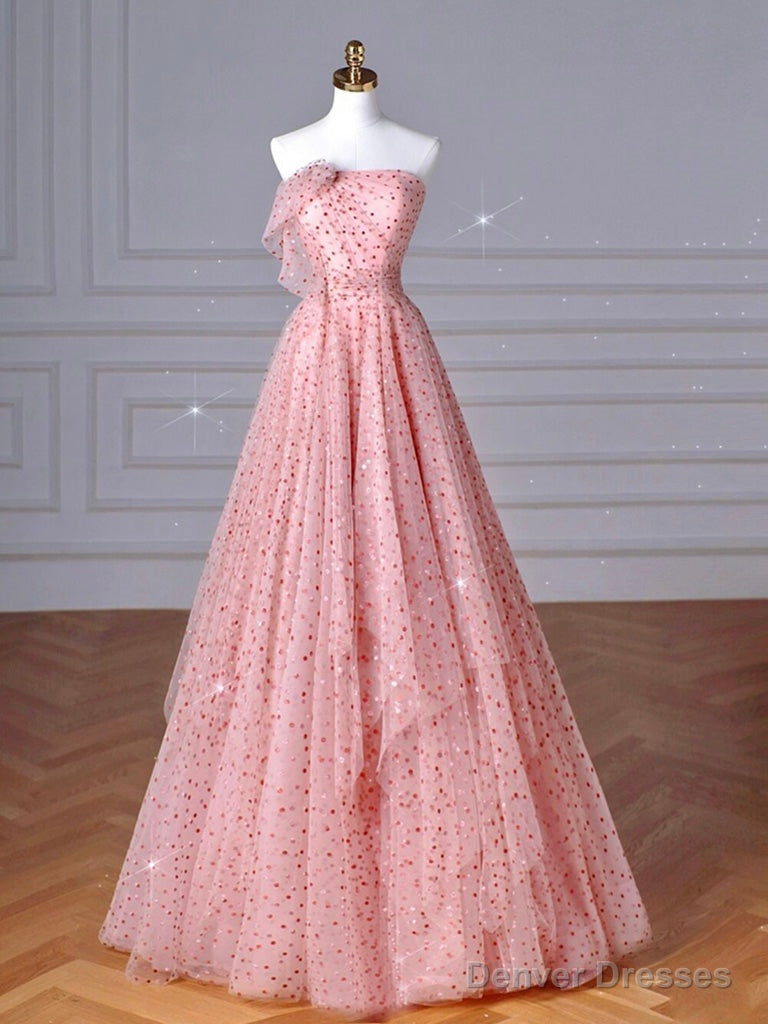 A-Line Pink Tulle Long Prom Dress, Pink Long Formal Dress Main image