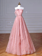 A-Line Pink Tulle Long Prom Dress, Pink Long Formal Dress