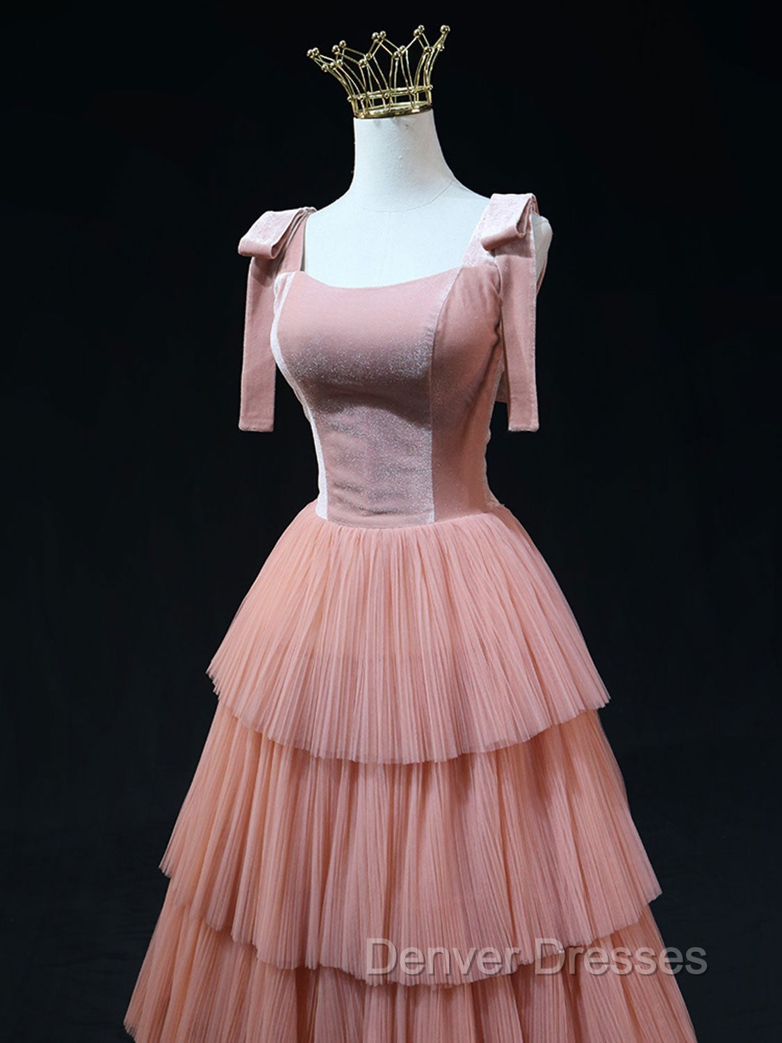 A Line Pink Tulle Long Prom Dress, Pink Formal Graduation Dress Secondary image