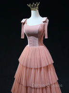 A Line Pink Tulle Long Prom Dress, Pink Formal Graduation Dress
