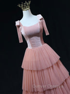 A Line Pink Tulle Long Prom Dress, Pink Formal Graduation Dress