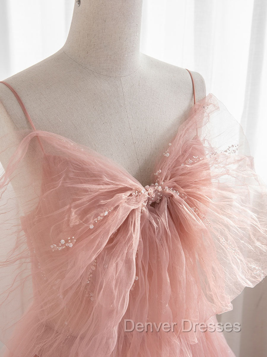 A-Line Pink Tulle Sequin Long Prom Dress, Pink Formal Evening Dress Secondary image