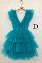 A Line Pink V Neck Tiered Homecoming Dress,Tulle Short Prom Party Dress