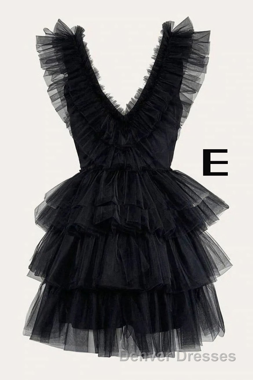 A Line Pink V Neck Tiered Homecoming Dress,Tulle Short Prom Party Dress