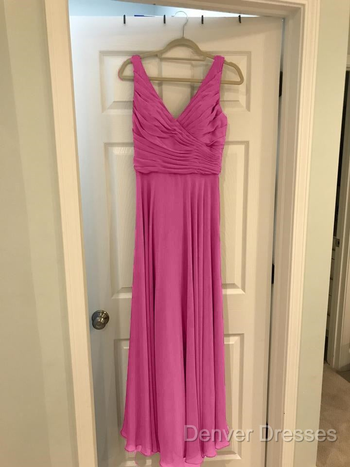 A-Line Pleated Chiffon V-Neck Long Bridesmaid Dress