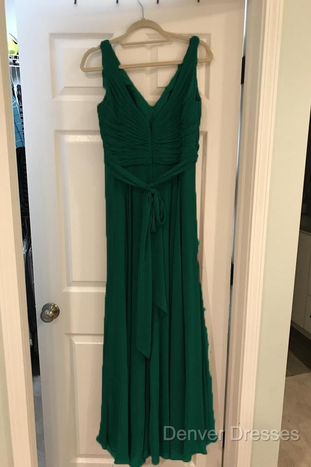 A-Line Pleated Chiffon V-Neck Long Bridesmaid Dress