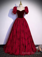 A-Line Princess Ballgown Sweetheart Short Sleeves Long Party Dress Evening Dress Prom Dress