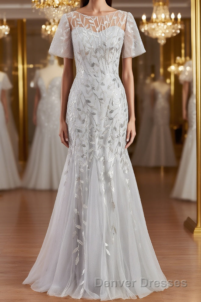 A-Line/Princess Bateau Floor-Length Tulle Mother of the Bride Dress With Ruffles Main image