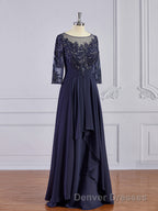 A-Line/Princess Bateau Floor-Length Chiffon Mother of the Bride Dress With Appliques Lace