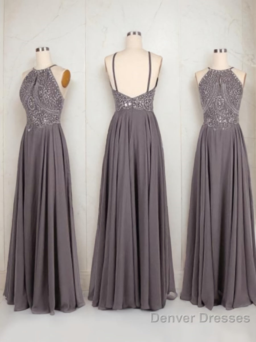 A-Line/Princess Halter Floor-Length Chiffon Prom Dresses With Beading Secondary image