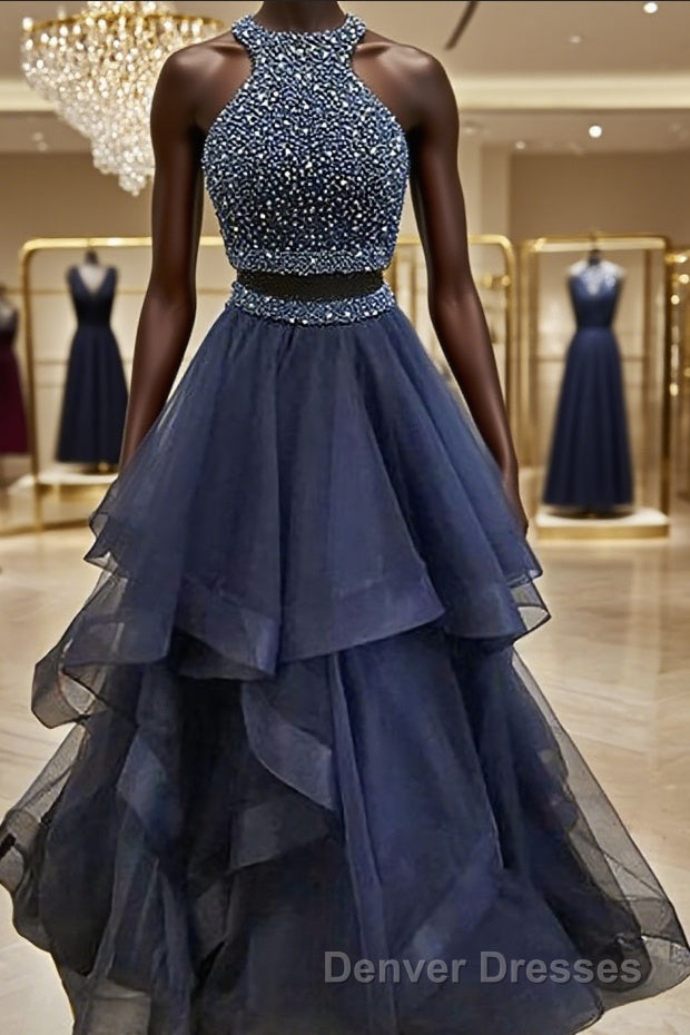A-Line/Princess Halter Floor-Length Tulle Prom Dress Main image