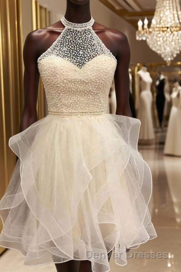 A-Line/Princess Halter Short/Mini Organza Homecoming Dress With Beading Main image