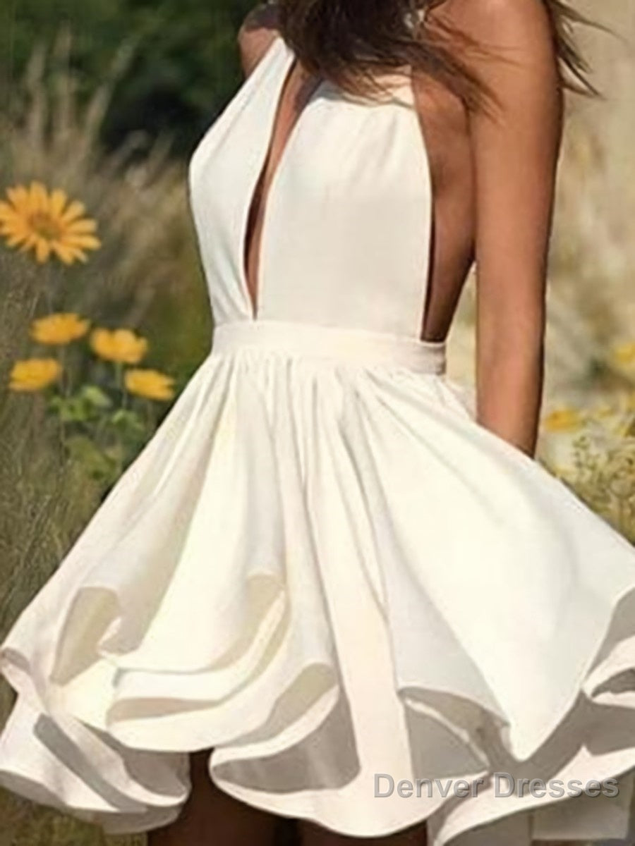 A-Line/Princess Halter Short/Mini Satin Homecoming Dresses With Pockets Main image