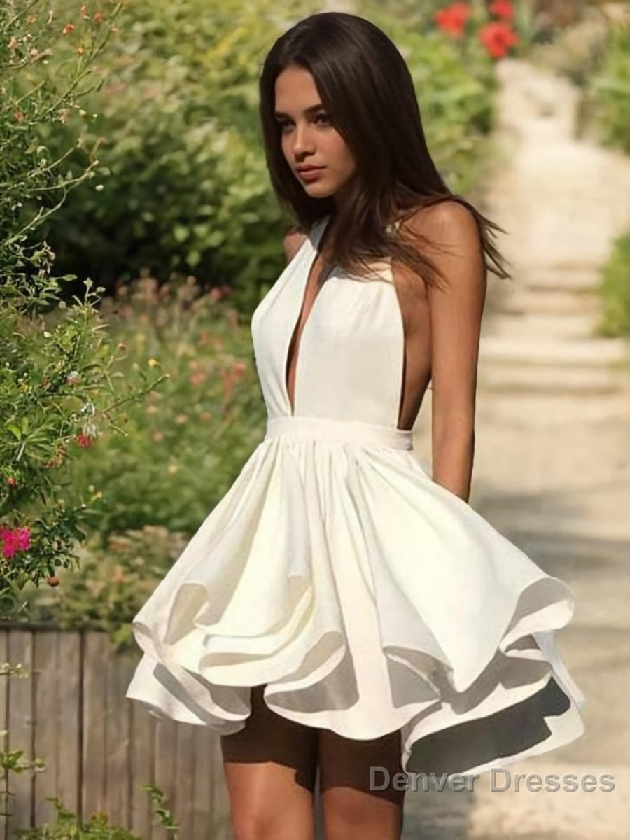 A-Line/Princess Halter Short/Mini Stretch Crepe Homecoming Dresses With Cascading Ruffles Main image