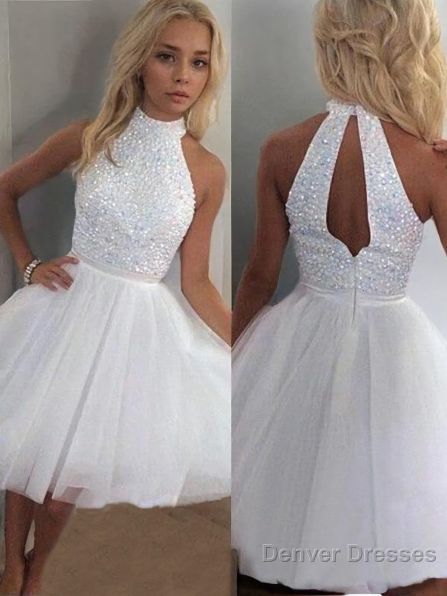 A-Line/Princess Halter Short/Mini Tulle Homecoming Dresses With Beading Main image
