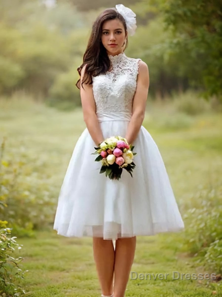 A-Line/Princess High Neck Knee-Length Tulle Wedding Dresses Main image