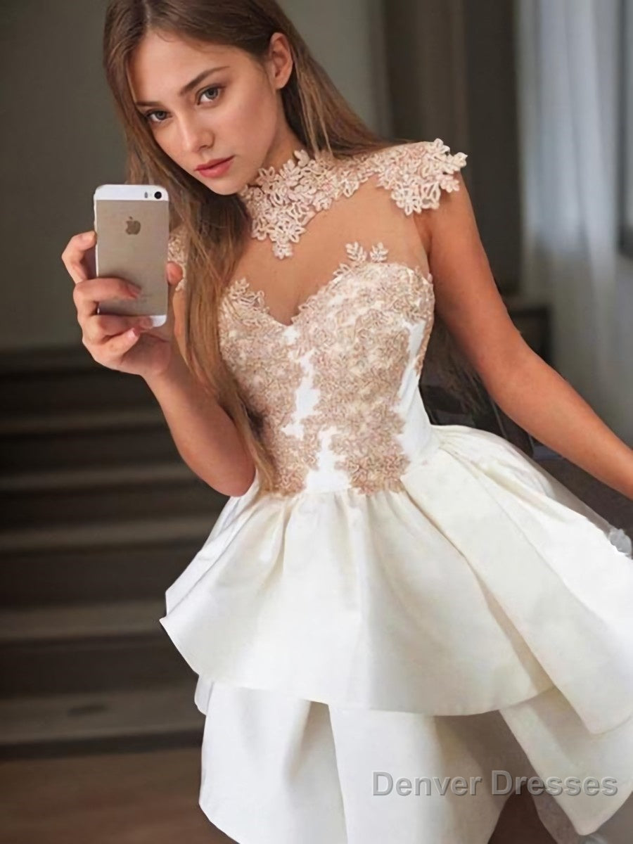 A-Line/Princess High Neck Short/Mini Satin Homecoming Dresses Main image