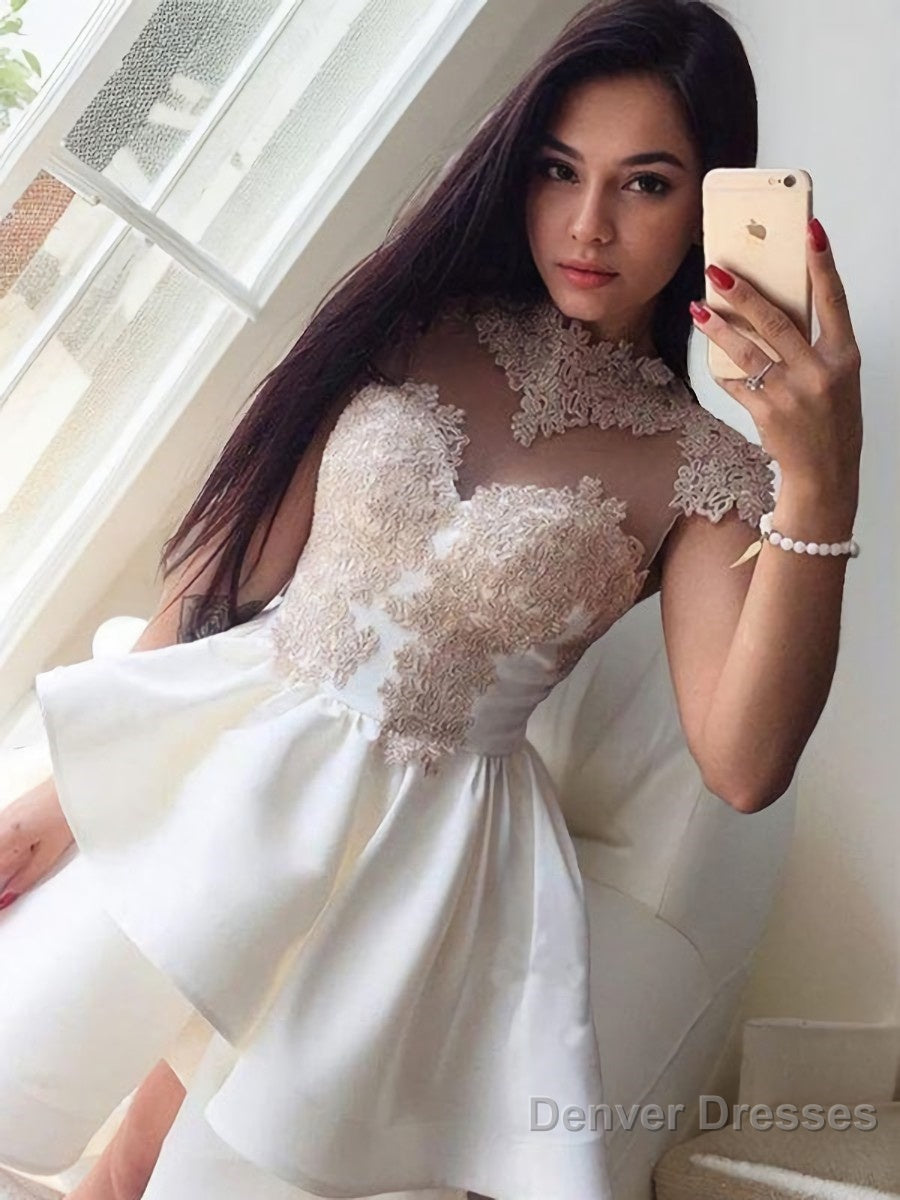 A-Line/Princess High Neck Short/Mini Satin Homecoming Dresses Secondary image