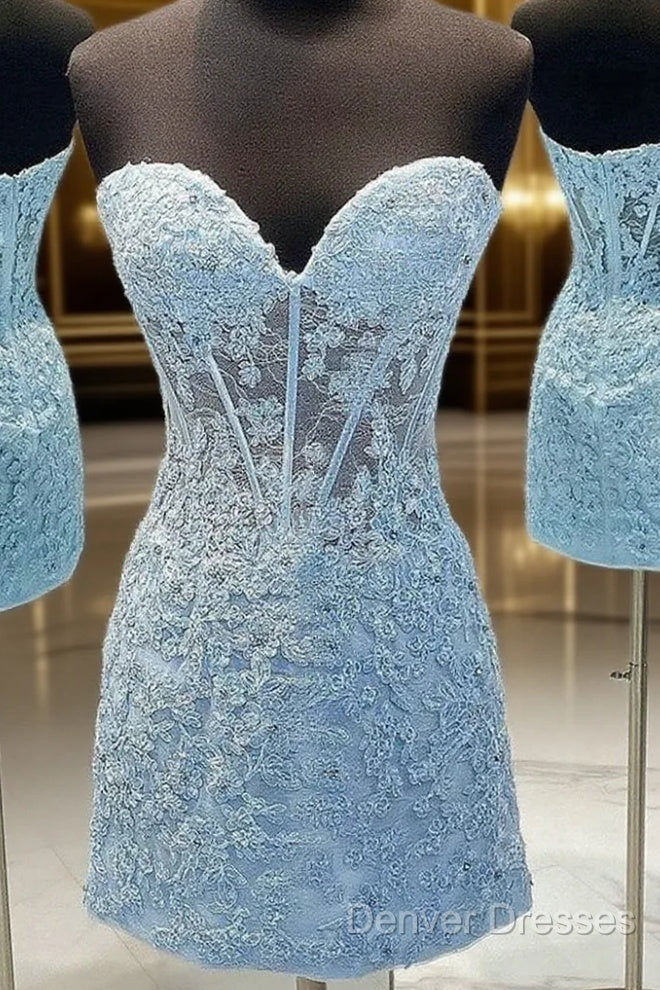 A-Line Princess Lace Applique Sweetheart Sleeveless Tight Bra Short Homecoming Dress Main image