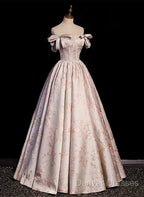 A-Line Princess Off Shoulder Floral Long Party Dress Sweetheart Prom Dress Evening Dress
