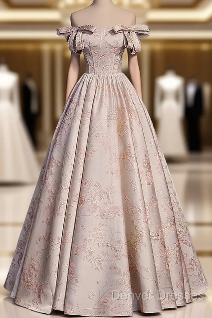 A-Line Princess Off Shoulder Floral Long Party Dress Sweetheart Prom Dress Evening Dress Main image