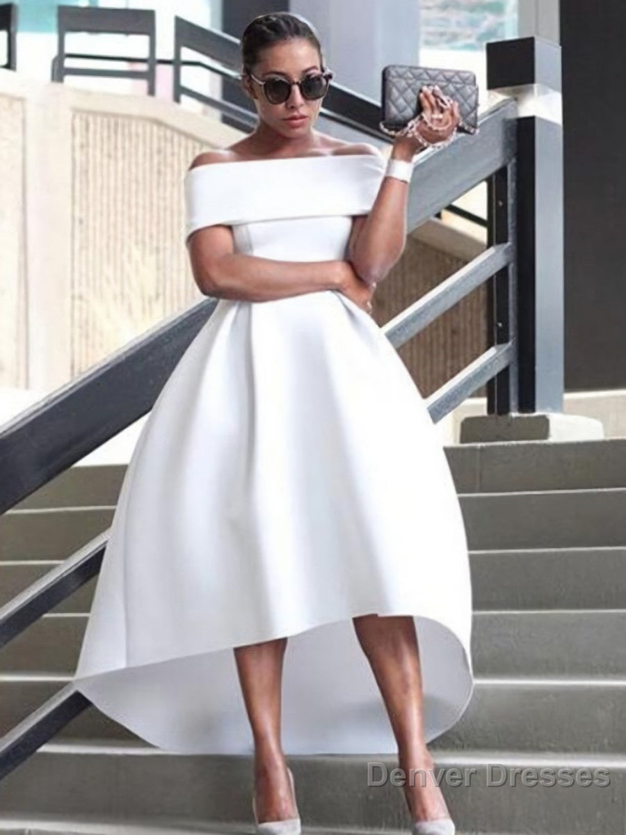 A-Line/Princess Off-the-Shoulder Asymmetrical Satin Prom Dresses Main image