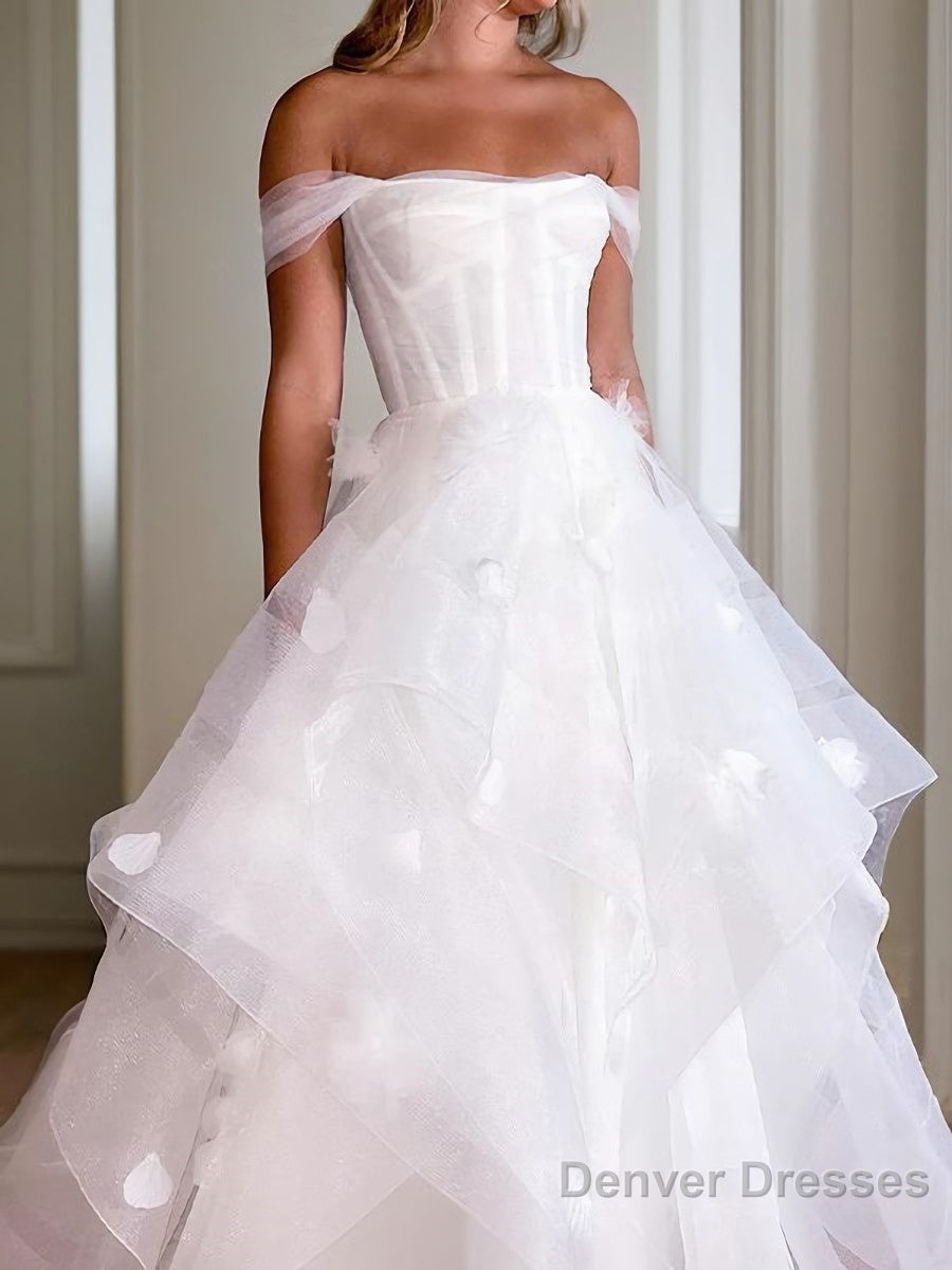A-Line/Princess Off-the-Shoulder Floor-Length Tulle Wedding Dresses Secondary image
