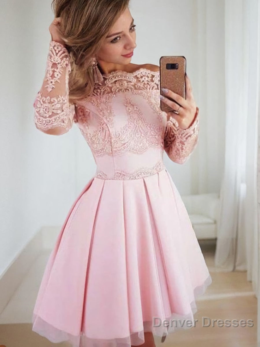 A-Line/Princess Off-the-Shoulder Short/Mini Satin Homecoming Dresses Main image