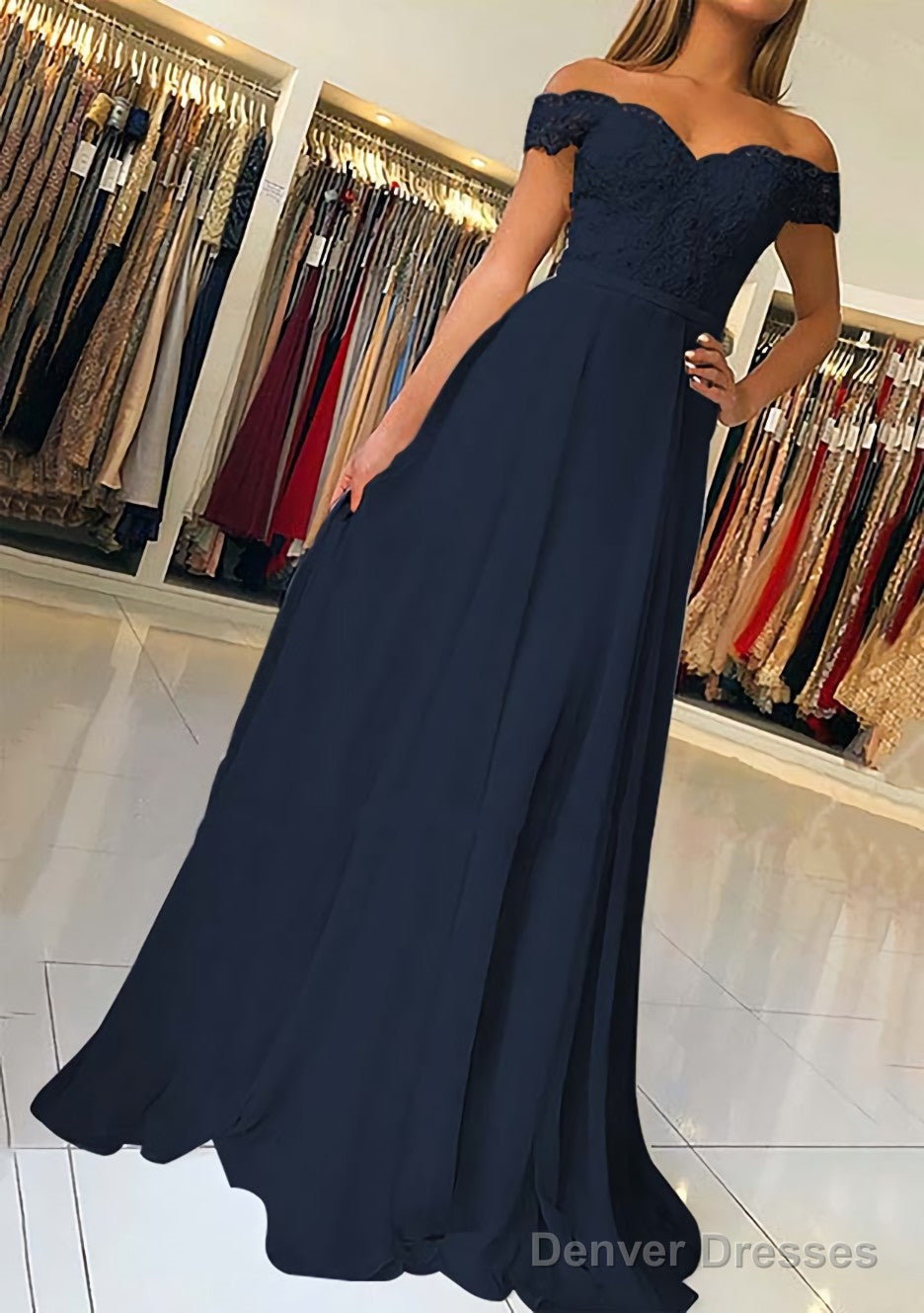 A-line/Princess Off-the-Shoulder Short Sleeve Sweep Train Chiffon Prom Dresses With Beading Appliqued