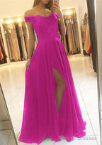 A-line/Princess Off-the-Shoulder Sleeveless Long/Floor-Length Chiffon Prom Dresses With Beading Split