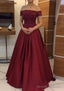 A-line/Princess Off-the-Shoulder Sleeveless Long/Floor-Length Elastic Satin Prom Dresses With Lace Pleated