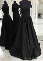 A-line/Princess Off-the-Shoulder Sleeveless Sweep Train Satin Prom Dresses