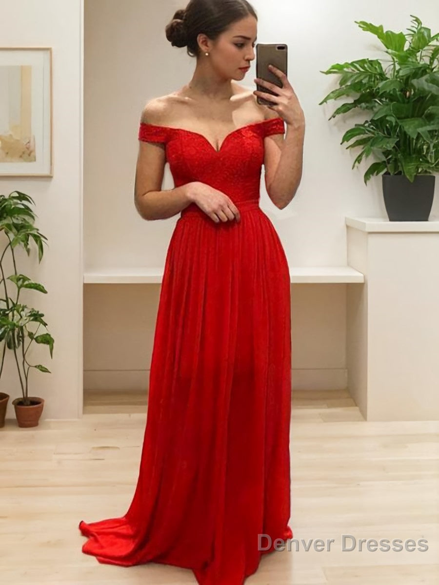 A-Line/Princess Off-the-Shoulder Sweep Train Chiffon Prom Dresses Main image