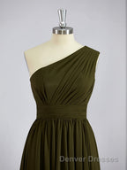 A-Line/Princess One-Shoulder Asymmetrical Chiffon Bridesmaid Dress with Pleated