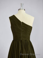 A-Line/Princess One-Shoulder Asymmetrical Chiffon Bridesmaid Dress with Pleated