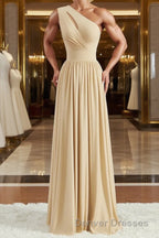 A-Line/Princess One-Shoulder Floor-Length Jersey Bridesmaid Dress with Leg Slit