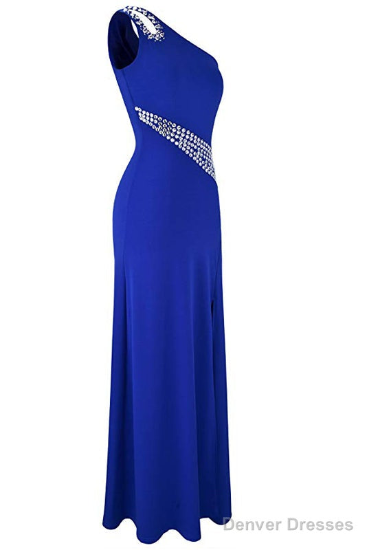 A-Line/Princess One-Shoulder Floor-Length Satin Prom Dresses With Beading Secondary image